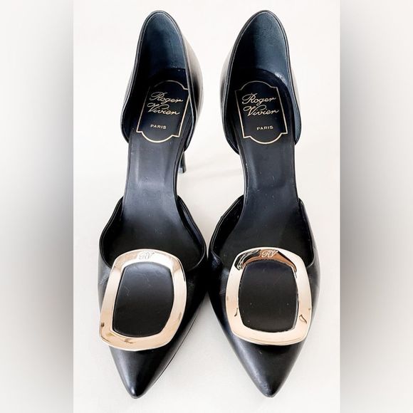Roger Vivier Black Leather Chips D'orsay Buckle Pumps Size 35.5 - Picture 13 of 14